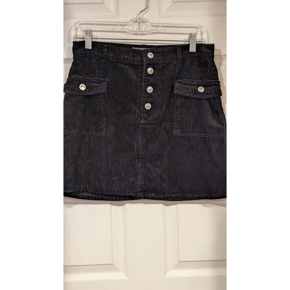 Primark Black Courduroy mini skirt SZ 8 Button Fly  Preppy Academia Versatile‎ - Picture 4 of 4